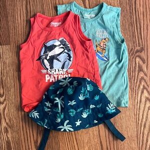 OshKosh B'gosh Kids Shark Patrol and Surf Time Tank Tops - Red and Blue